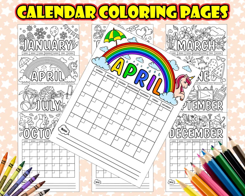 Printable pdf month calendar coloring pages coloring monthly calen â posh park