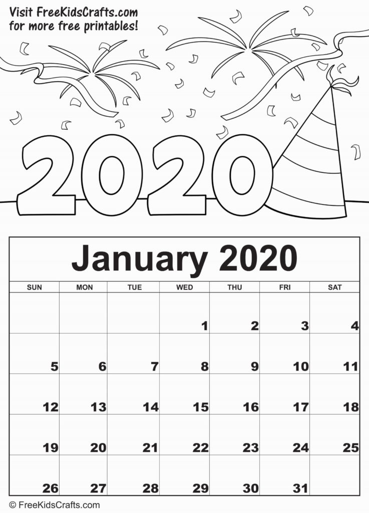 Printable january coloring calendar