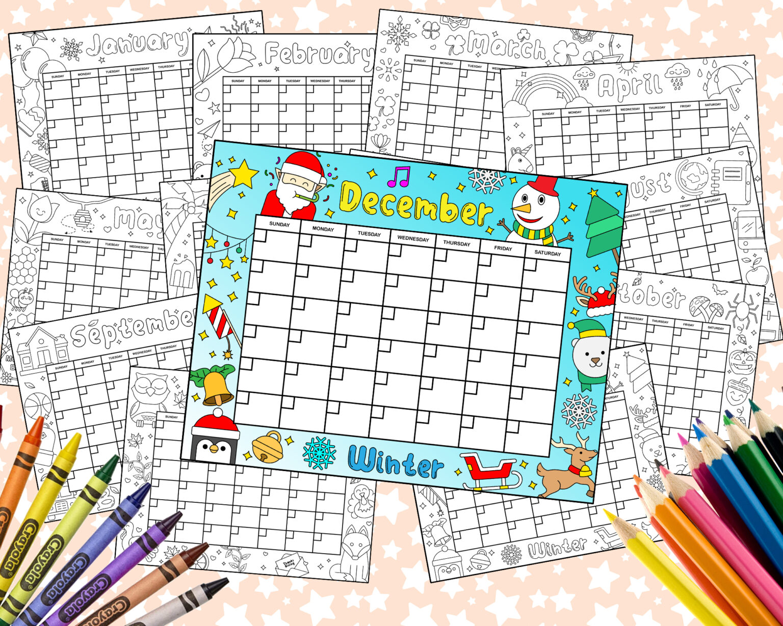 Pdf months kawaii kids coloring perpetual calendar printable cute calendar to color made by teachers