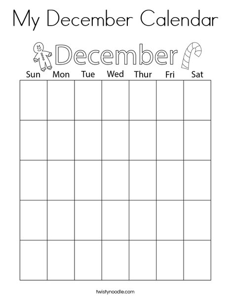 My december calendar coloring page