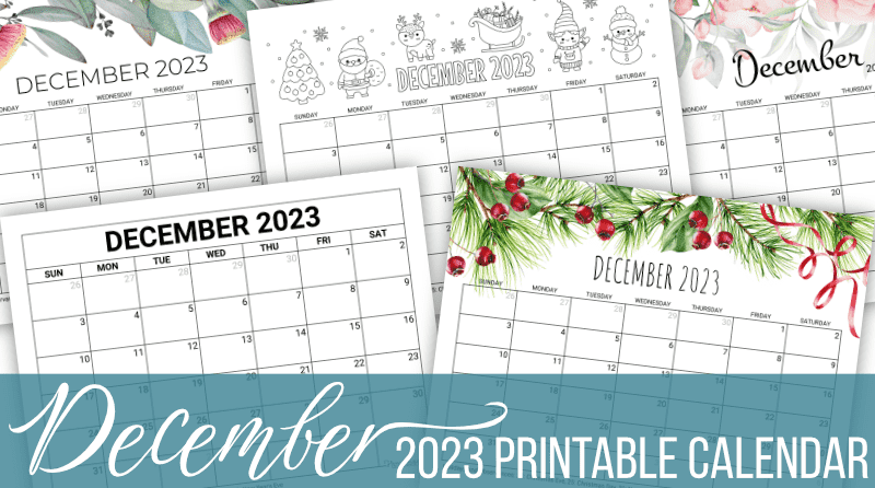 December calendar free printable with holidays