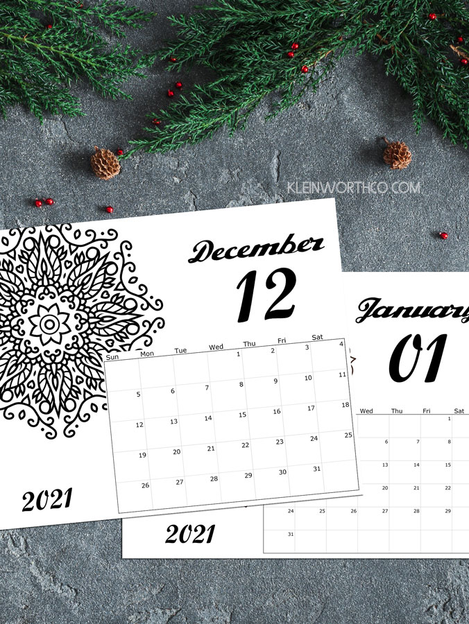 Coloring page calendar printable