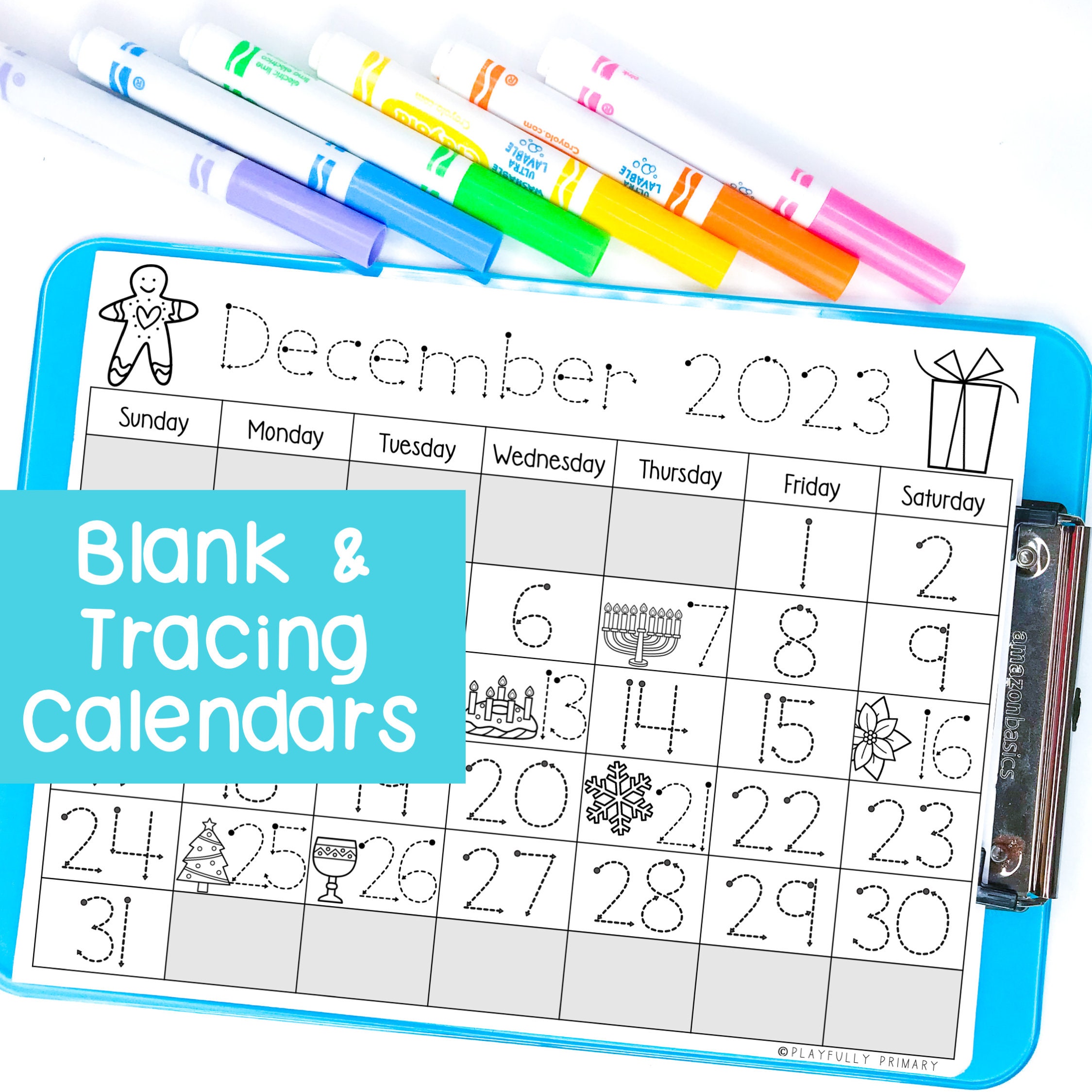 December calendar printable calendar tracing worksheets