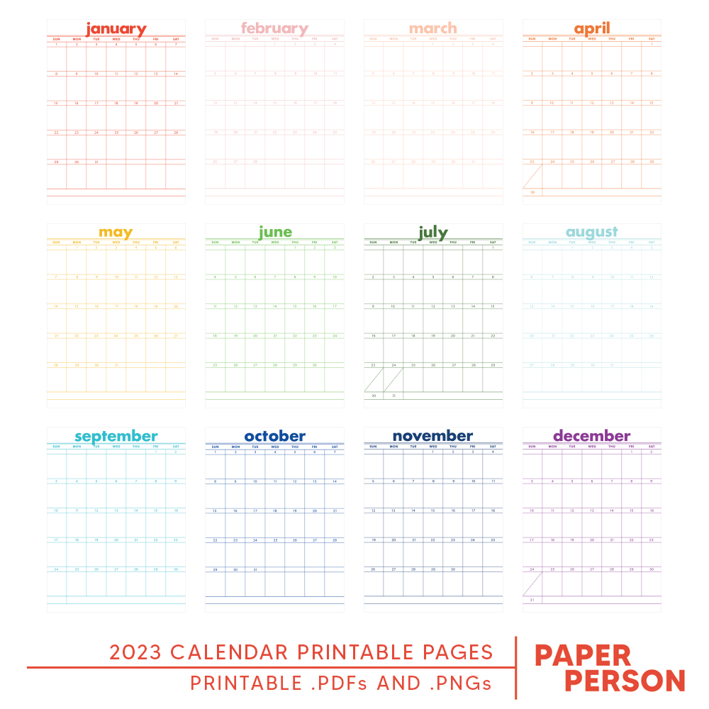 Calendar printable papers color version â paper person