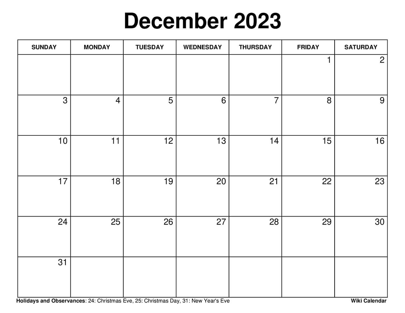 Printable december calendar templates with holidays