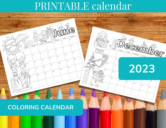 Coloring calendar for kids printable monthly childrens calendar mondaysunday start homeschool planner with coloring pages