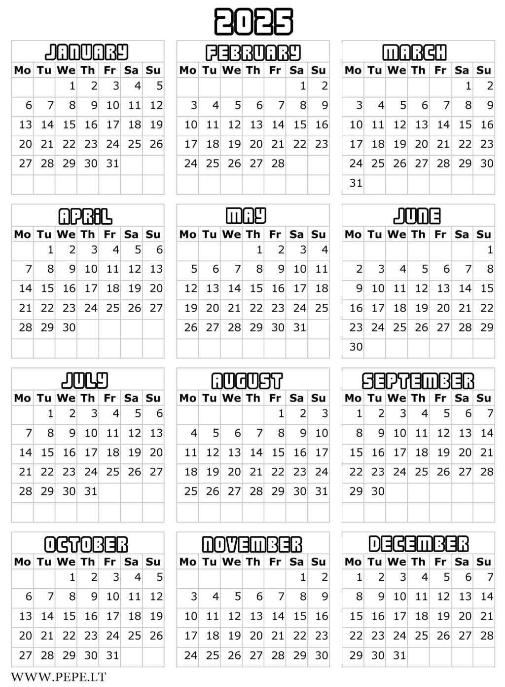 Calendar coloring page