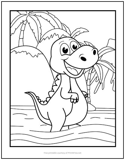 Happy dinosaur coloring page print it free