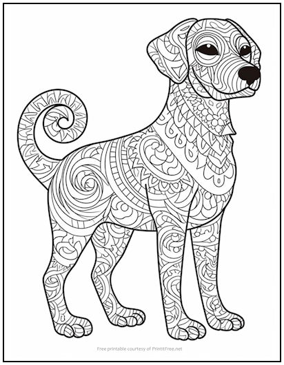 Zentangle dog coloring page print it free