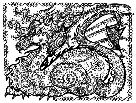 Printable coloring page dragon instant download pay and color right away today download now