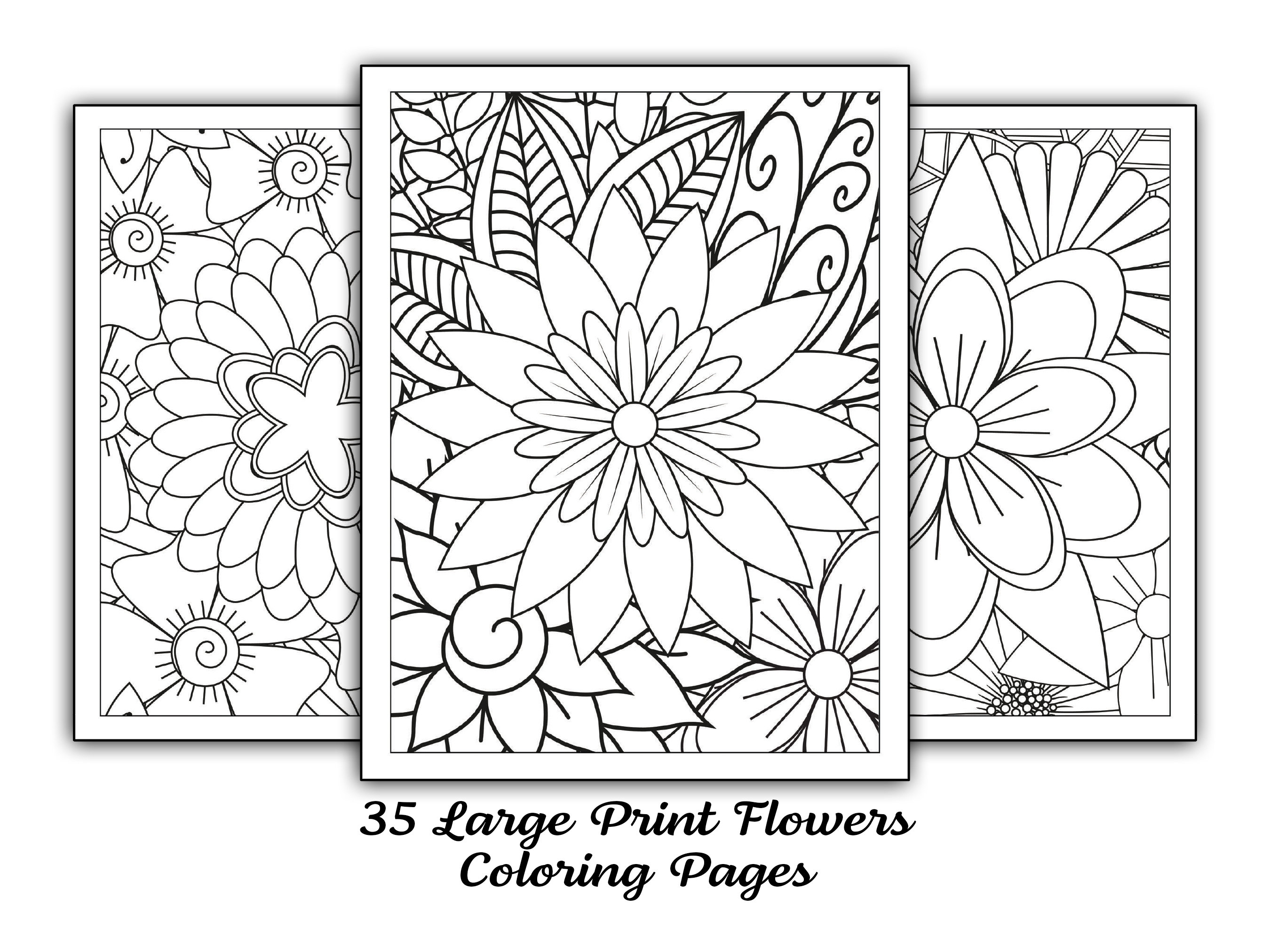 Large print floral coloring pages unique floral patterns for mindfulness coloring instant download download now