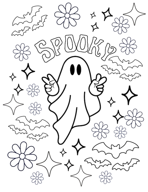 Groovy halloween coloring page instant download and print