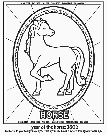 Year of the horse coloring page