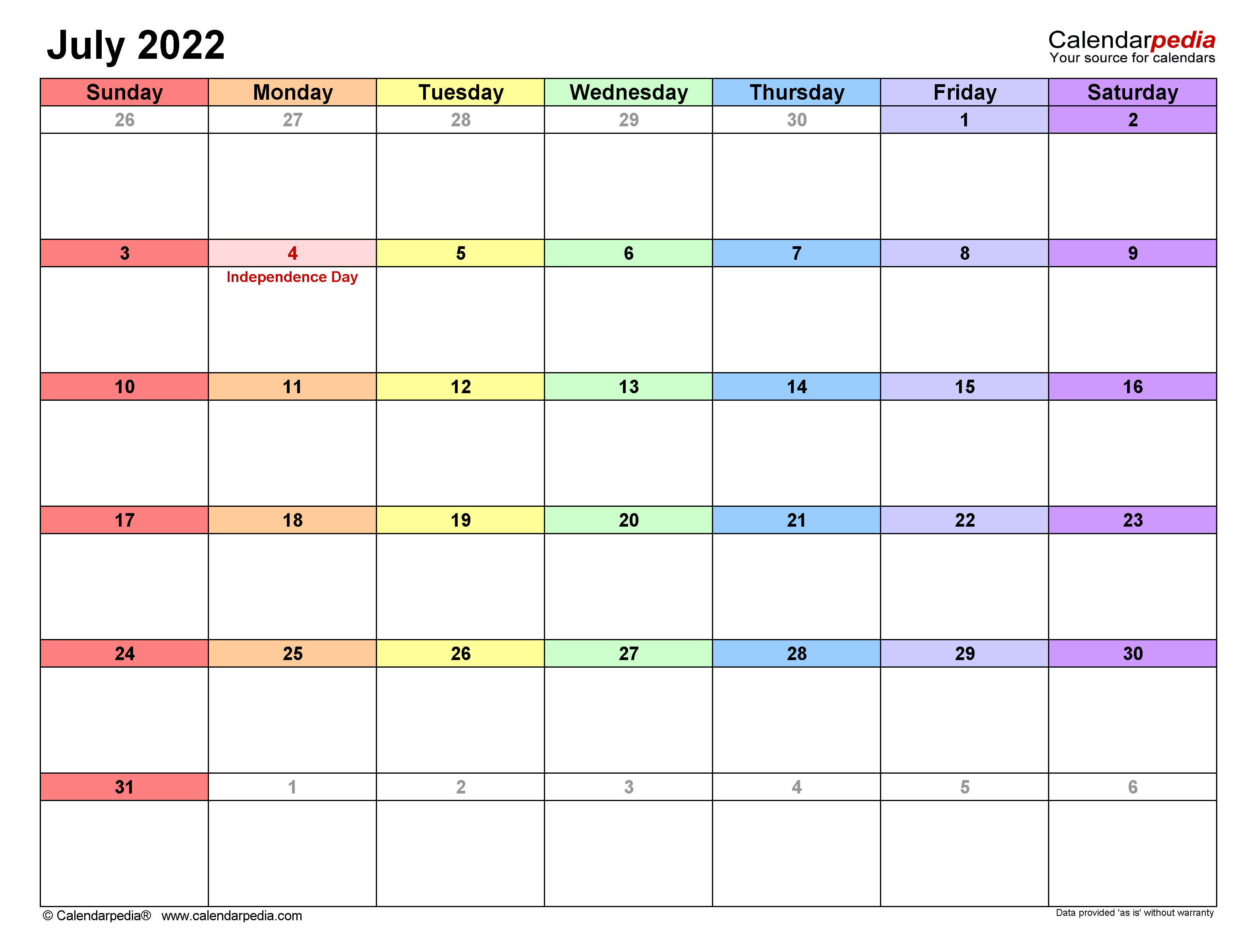 July calendar templates for word excel and pdf