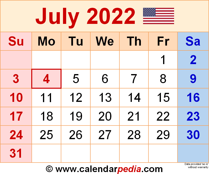 July calendar templates for word excel and pdf