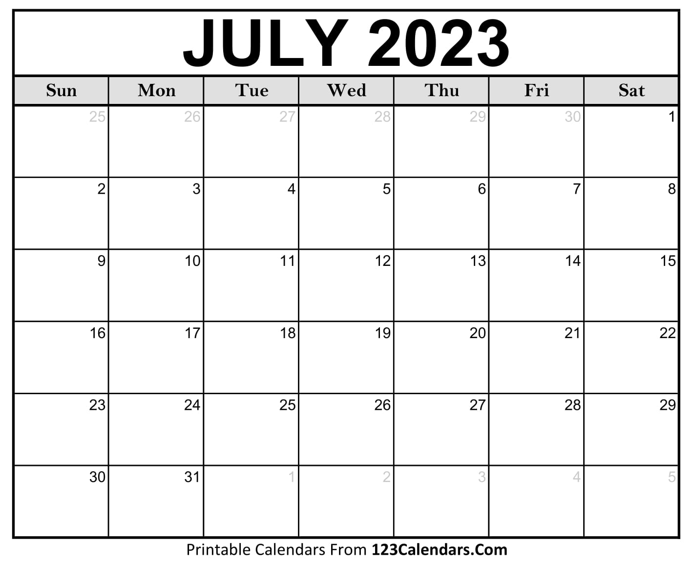 Printable july calendar templates