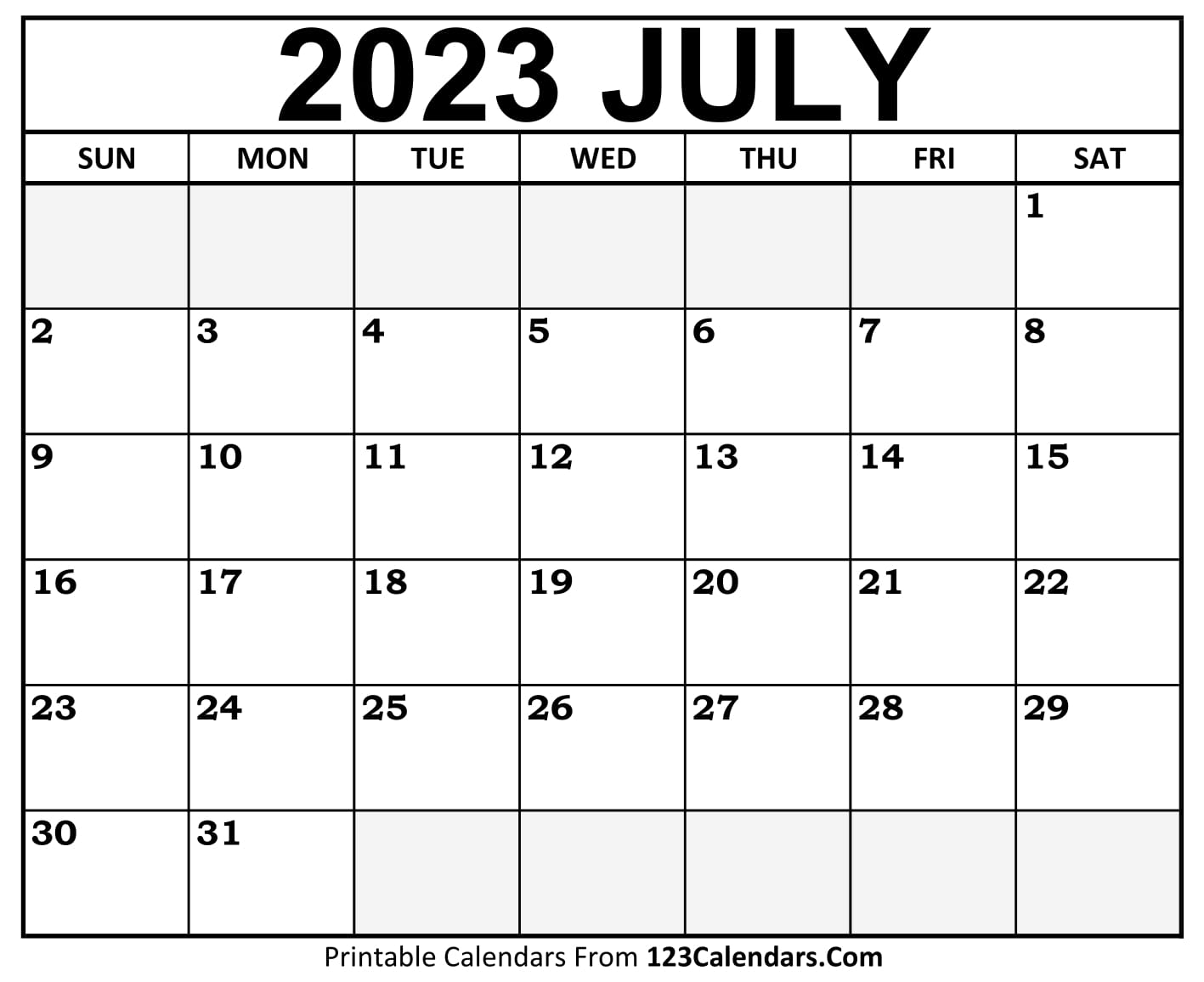 Printable july calendar templates