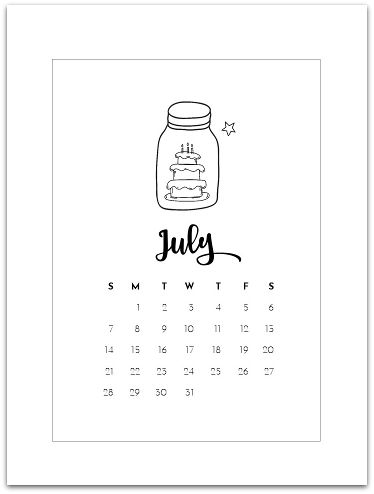 July mason jar calendar page