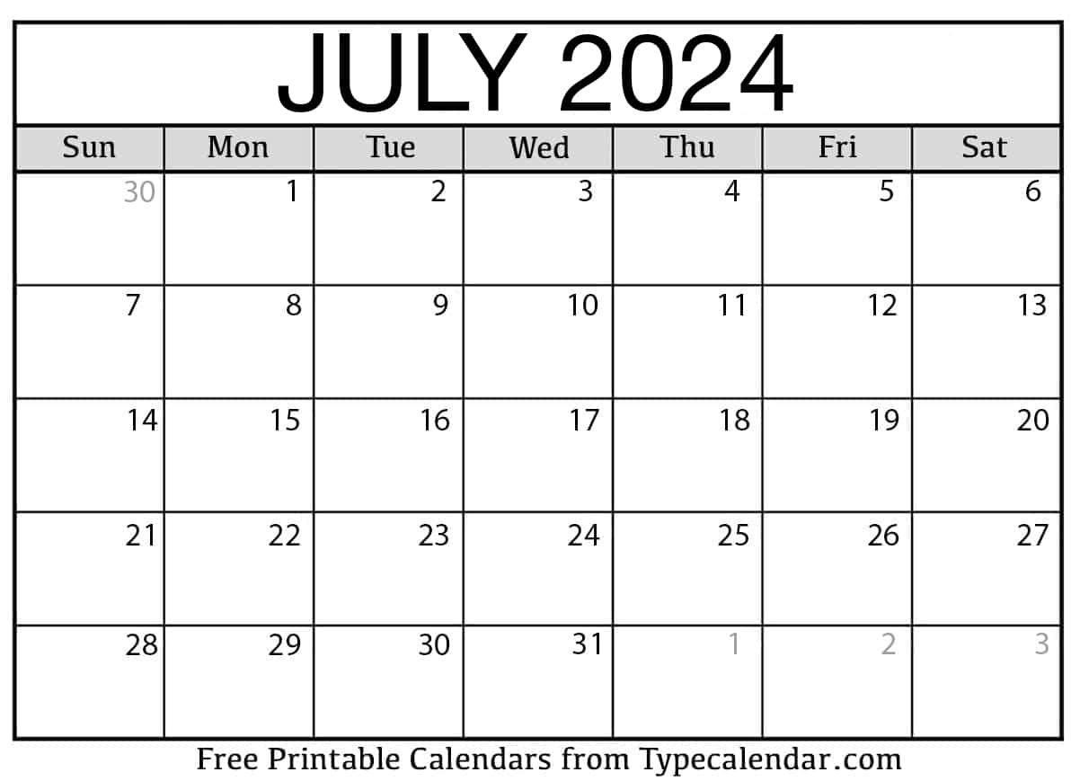 Free printable july calendars