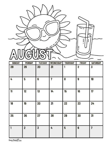 Printable calendar coloring pages