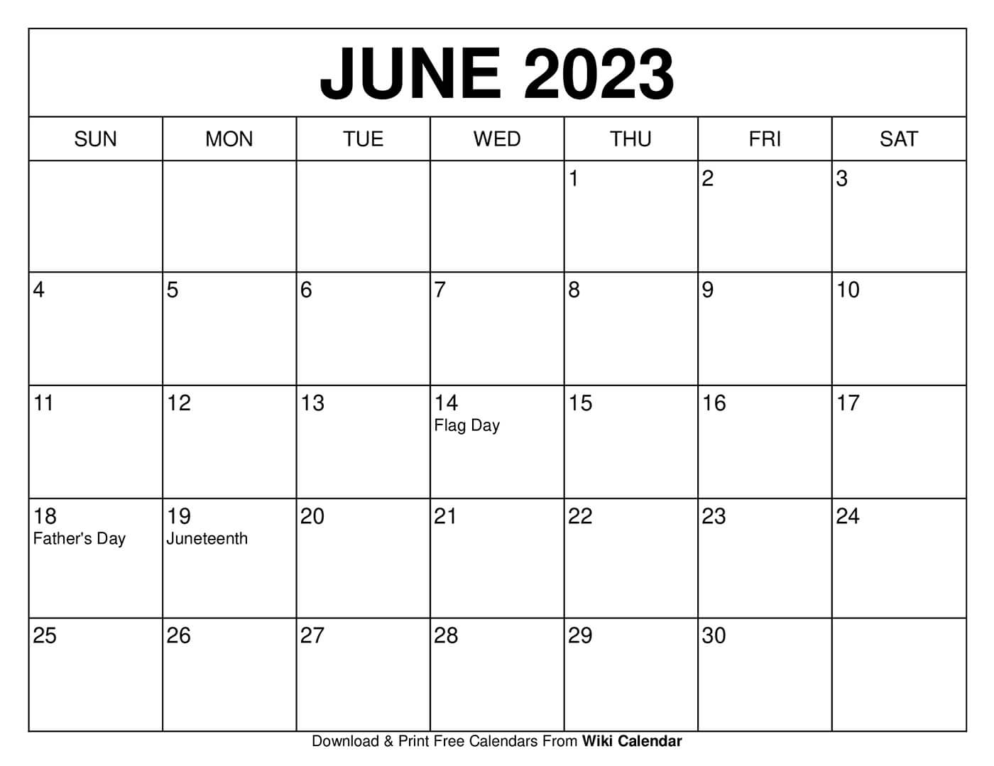 Printable june calendar templates with holidays