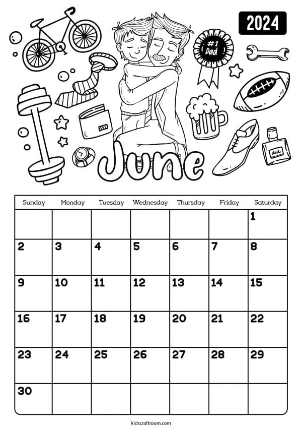 Free printable coloring calendar for kids