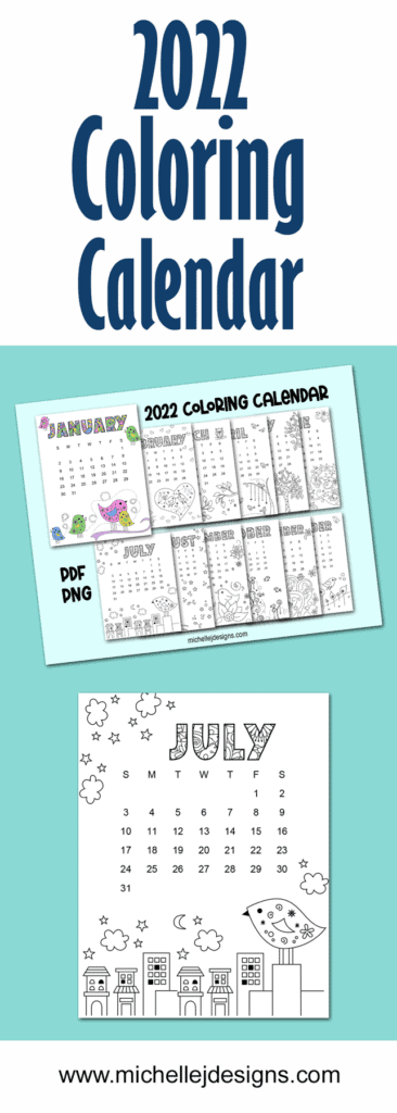 Whimsical birds coloring calendar