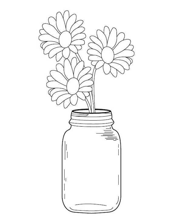 Mason jar daisy bouquet coloring page