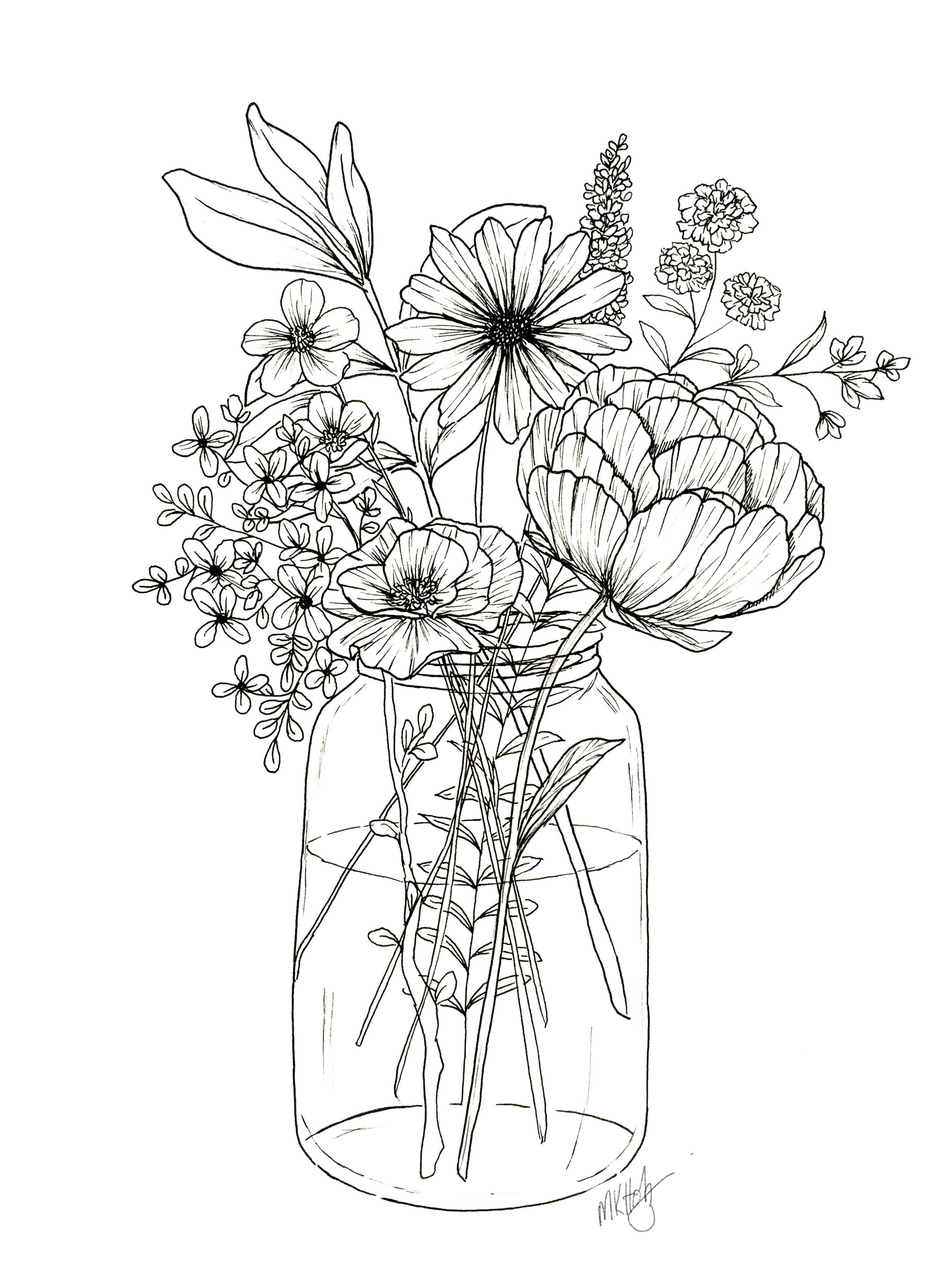 Free floral bouquet coloring page â unique moniquek