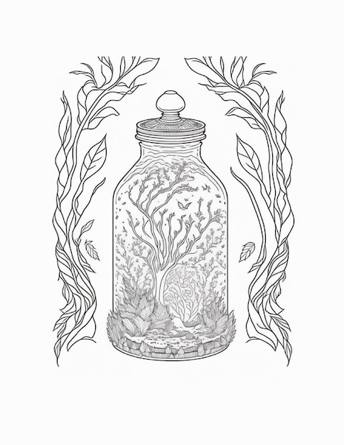 Premium vector enchanted magic jars coloring page