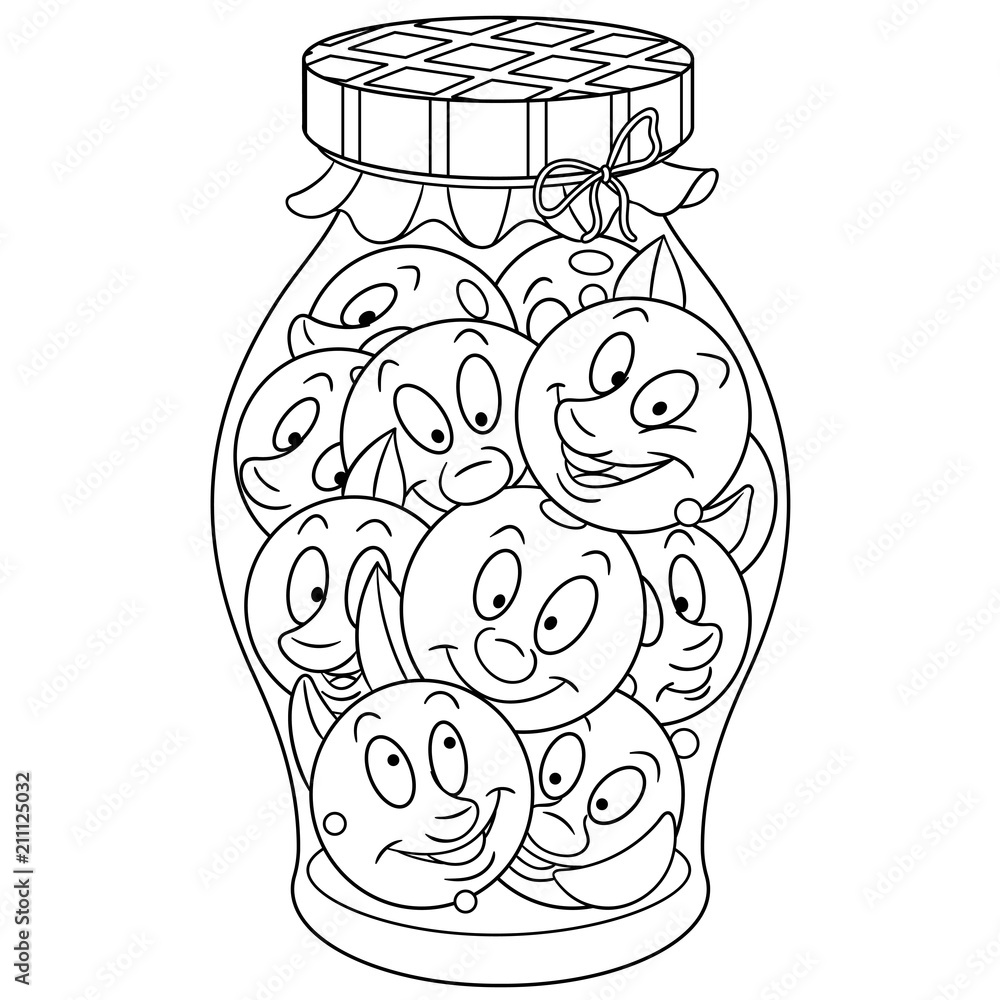 Coloring page coloring book pickles jar pickled cherry tomatoes happy food concept cartoon design for t