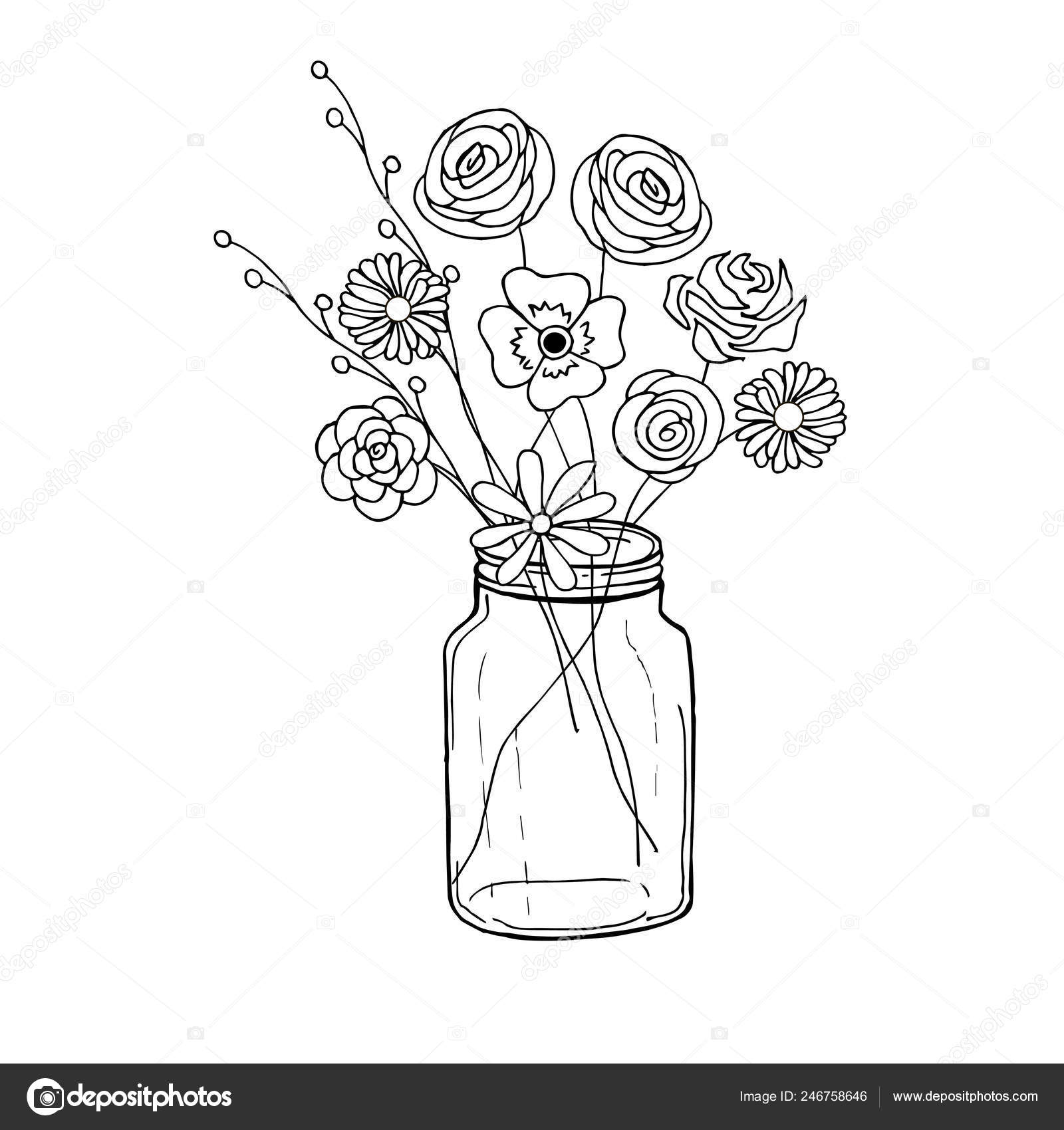 Doodle cute flower jar monochrome sketch beautiful decorative plant image stock vector by katimusukrnet