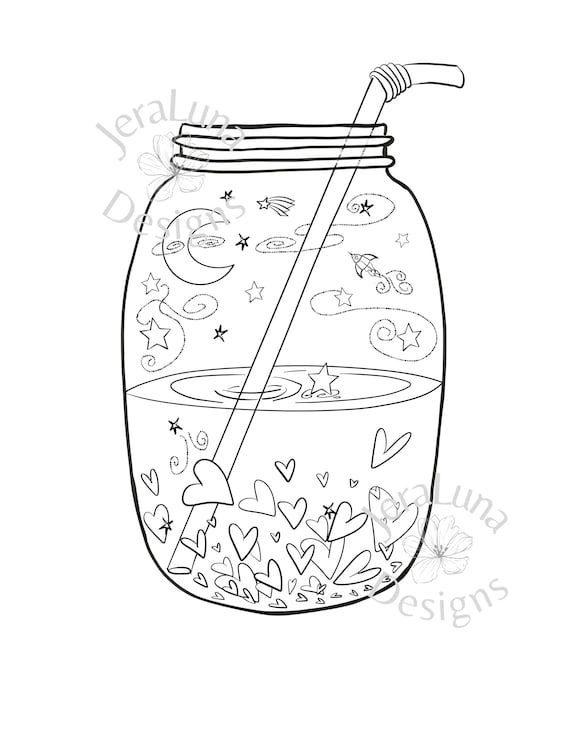 Printable pdf drink the universe in a mason jar coloring page