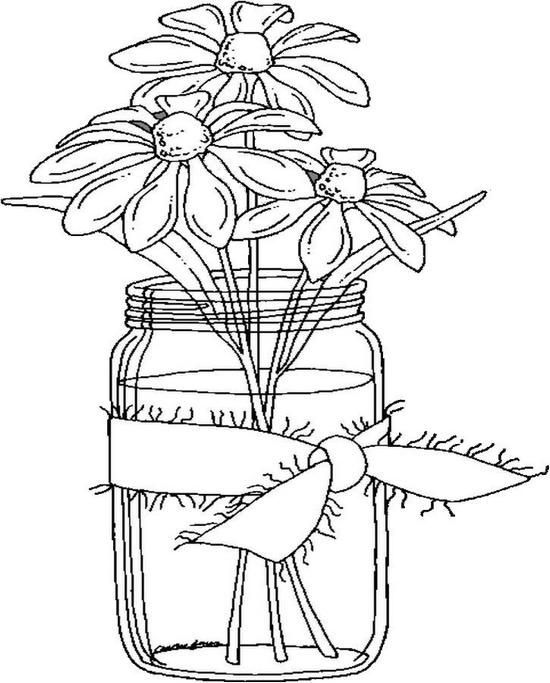 Flower drawings in a mason jar