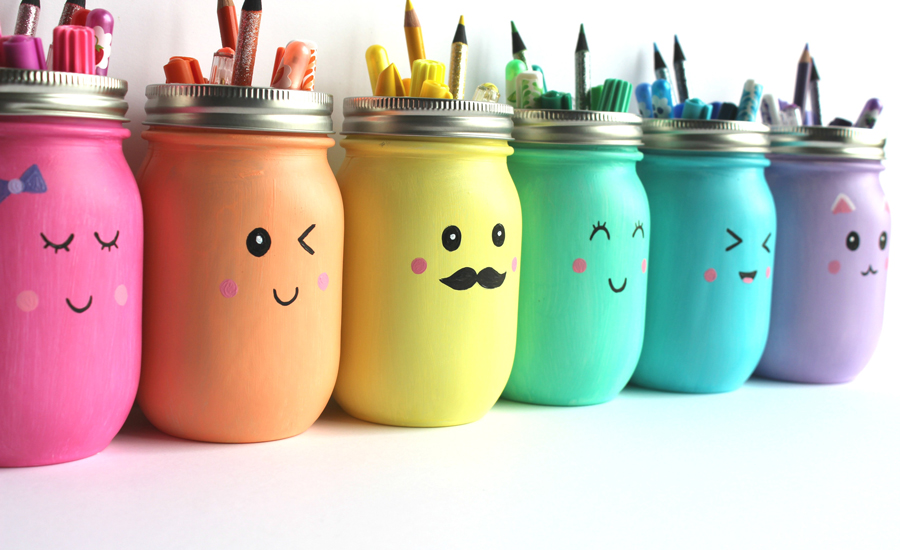 Kawaii inspired diy mason jar pen marker and pencil holders