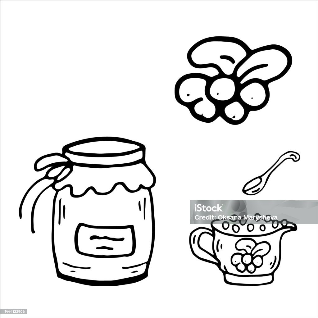 Cranberry sauce jam berries doodle coloring page thanksgiving day isolated vector illustration stock illustration