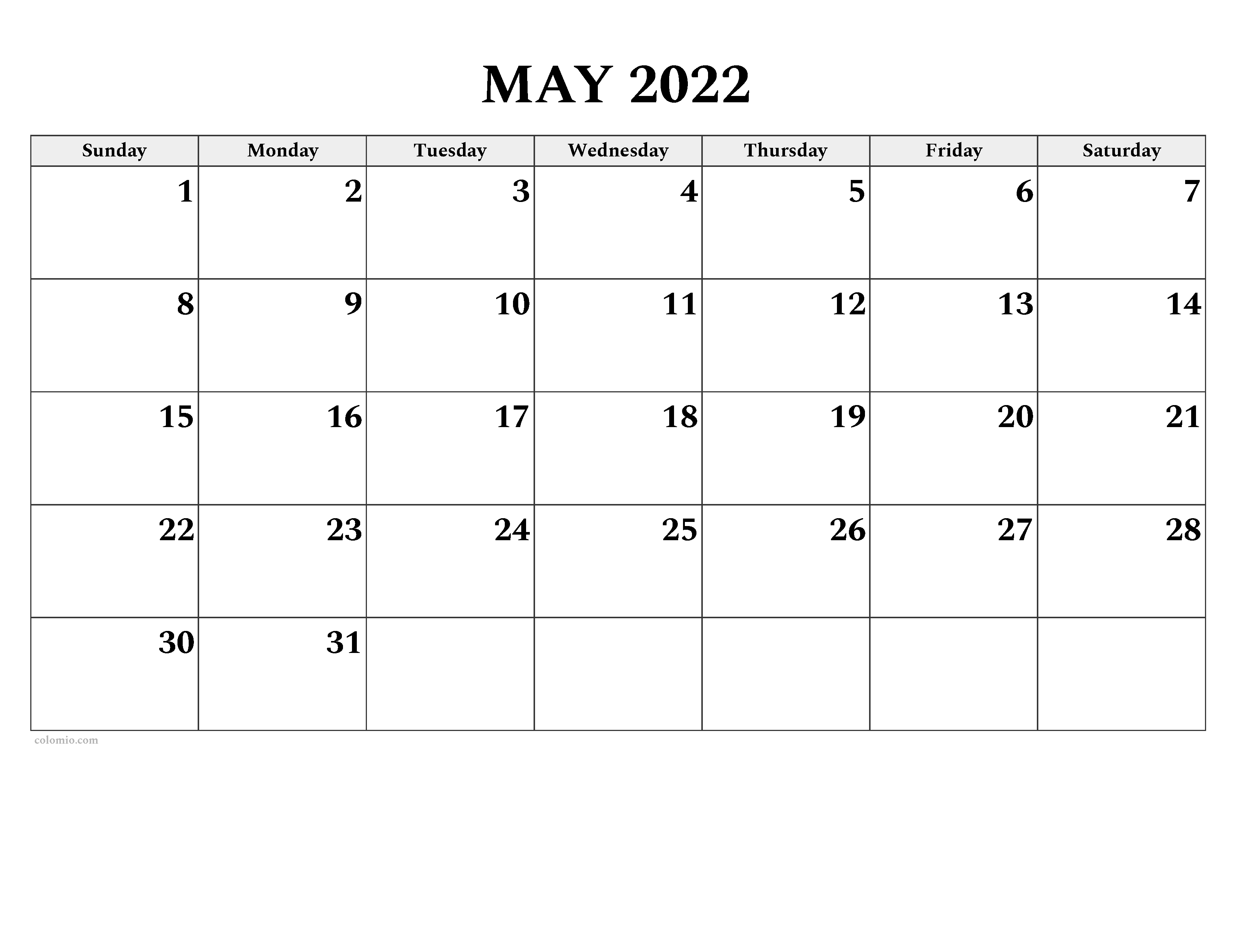 May calendar free printable pdf xls and png