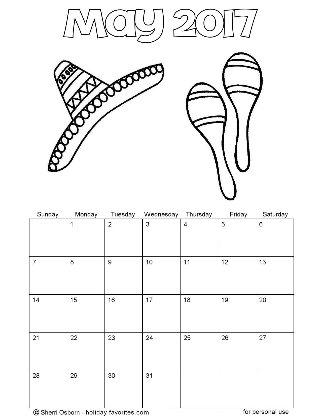 Printable may calendars holiday favorites