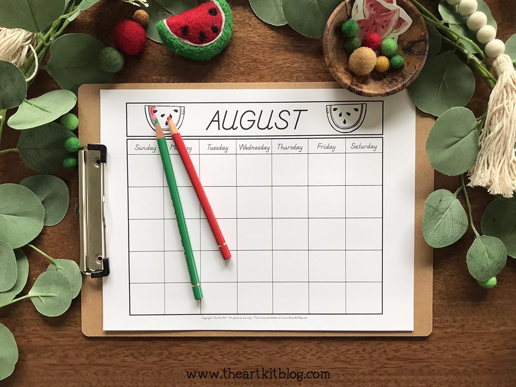 August undated monthly calendar coloring page free printable download â the art kit