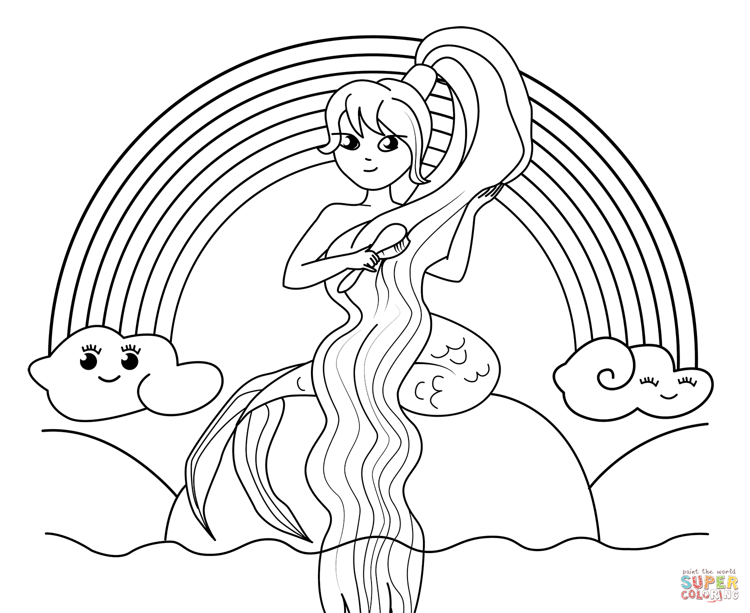 Rainbow mermaid coloring page free printable coloring pages