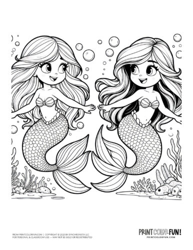 Mermaid coloring pages clipart images free fantasy printables