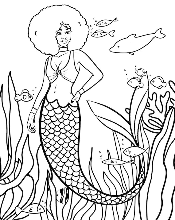 Printable mermaid coloring page digital download