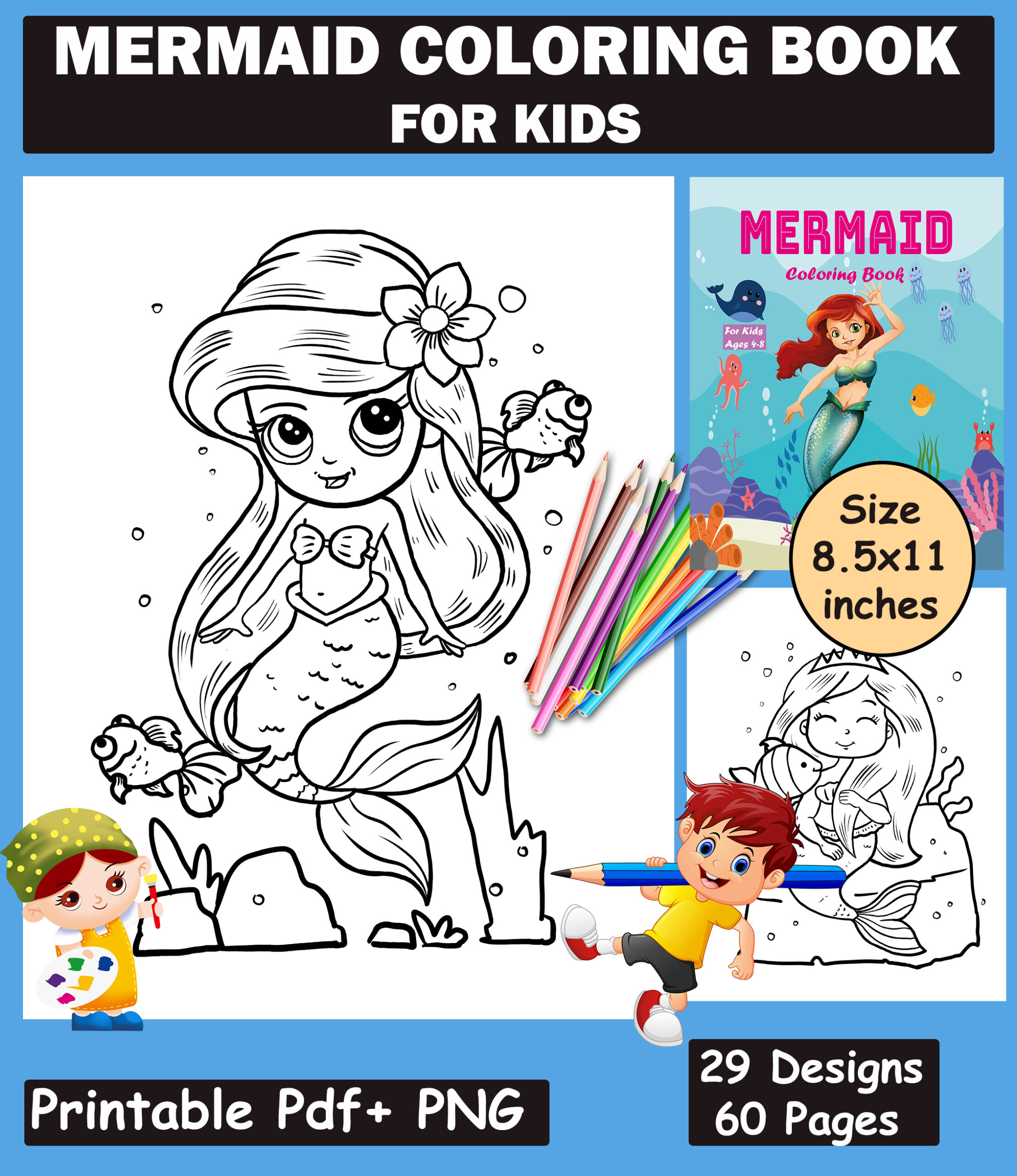 Mermaid coloring book for kids