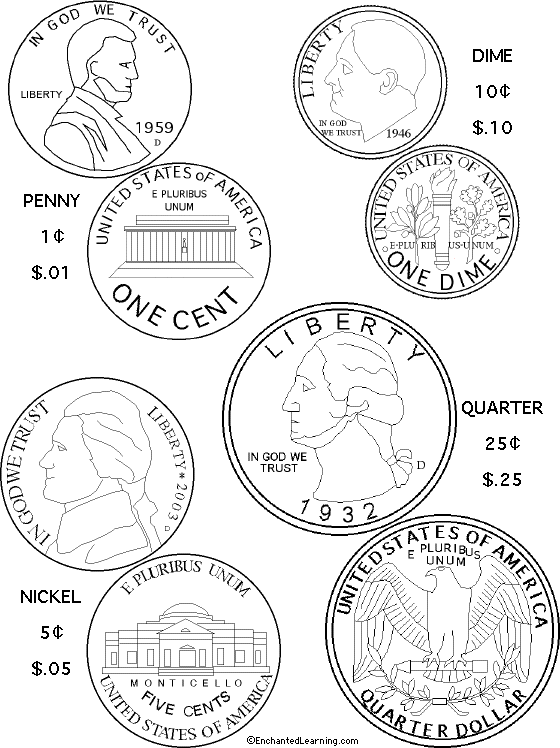 Us coins coloring page printout