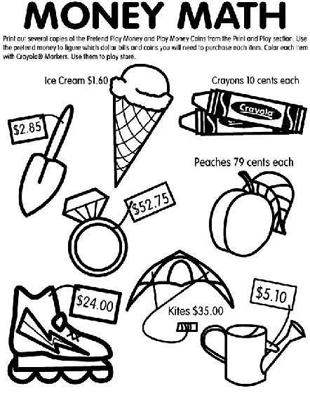 Money math coloring page