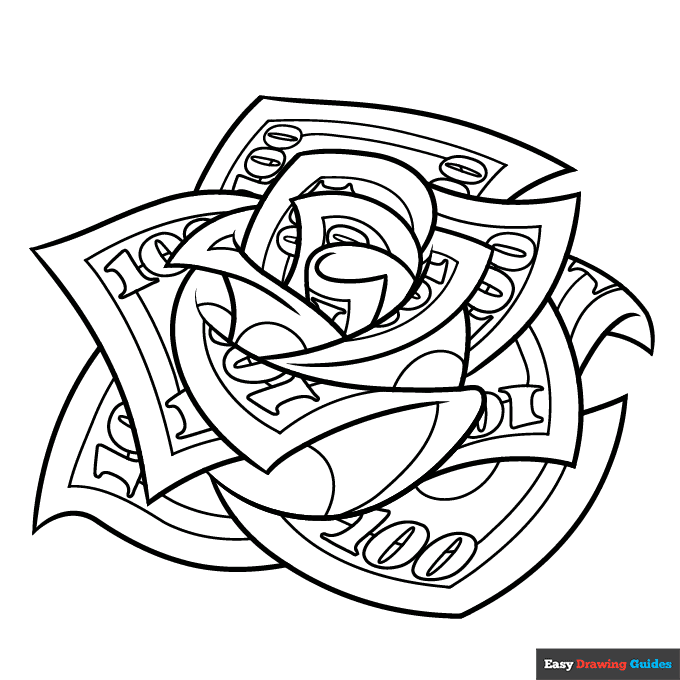 Money rose coloring page easy drawing guides