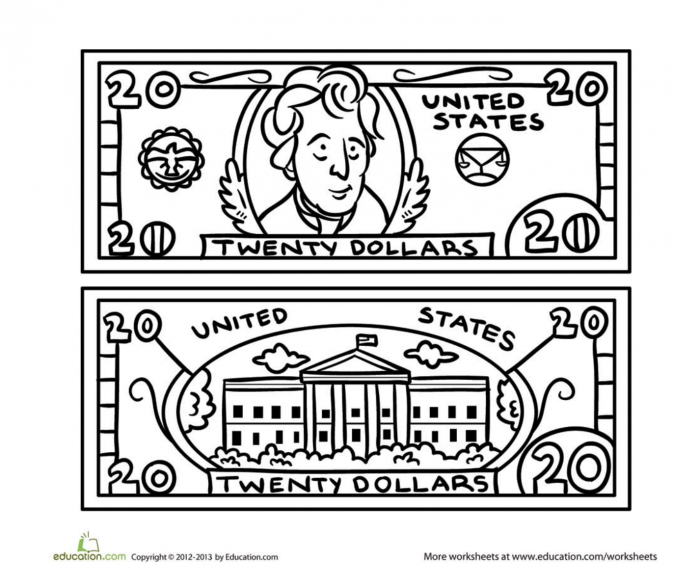 Money coloring page worksheets