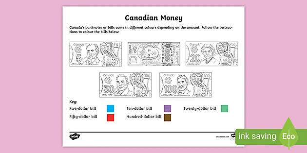 Nadian money bills worksheet teacher made