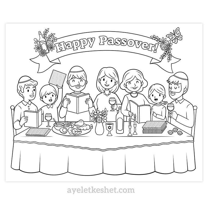 Passover coloring pages with cute illustrations