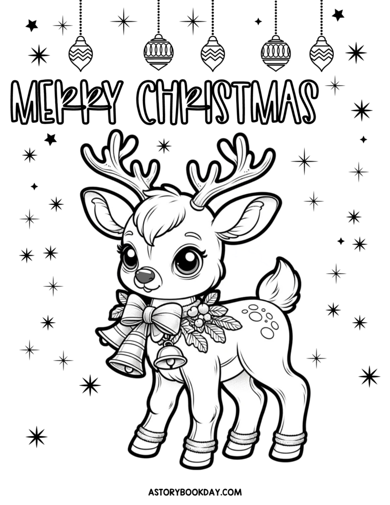 Free printable christmas reindeer coloring page